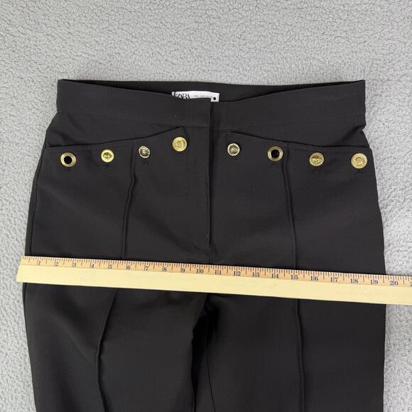 ZARA WOMAN Black Trousers High Waist Flared Leg Career Pants Size L (W: 34 L:34) - Picture 6 of 15